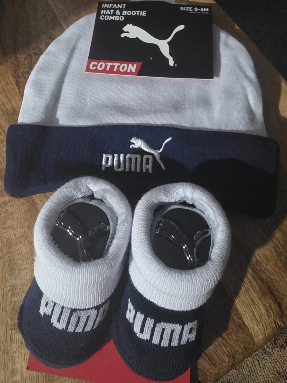 Puma White and Navy Infant Hat & Bootie Set